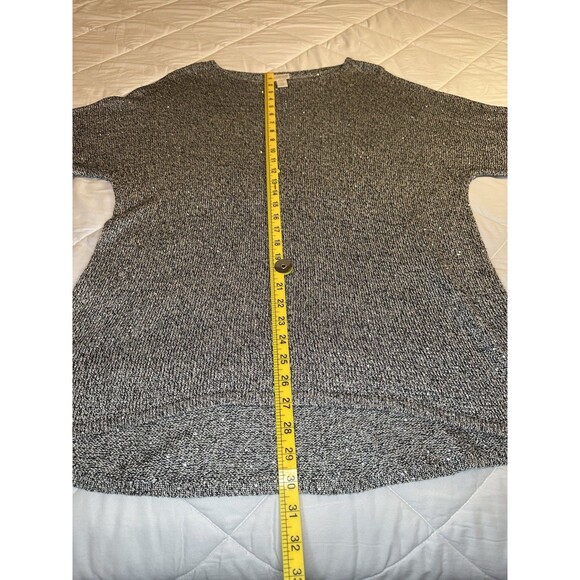 Chicos Women’s Sz 3 Taupe Black Multi Silver Sequin Poly Rayon Sweater - Picture 4 of 8